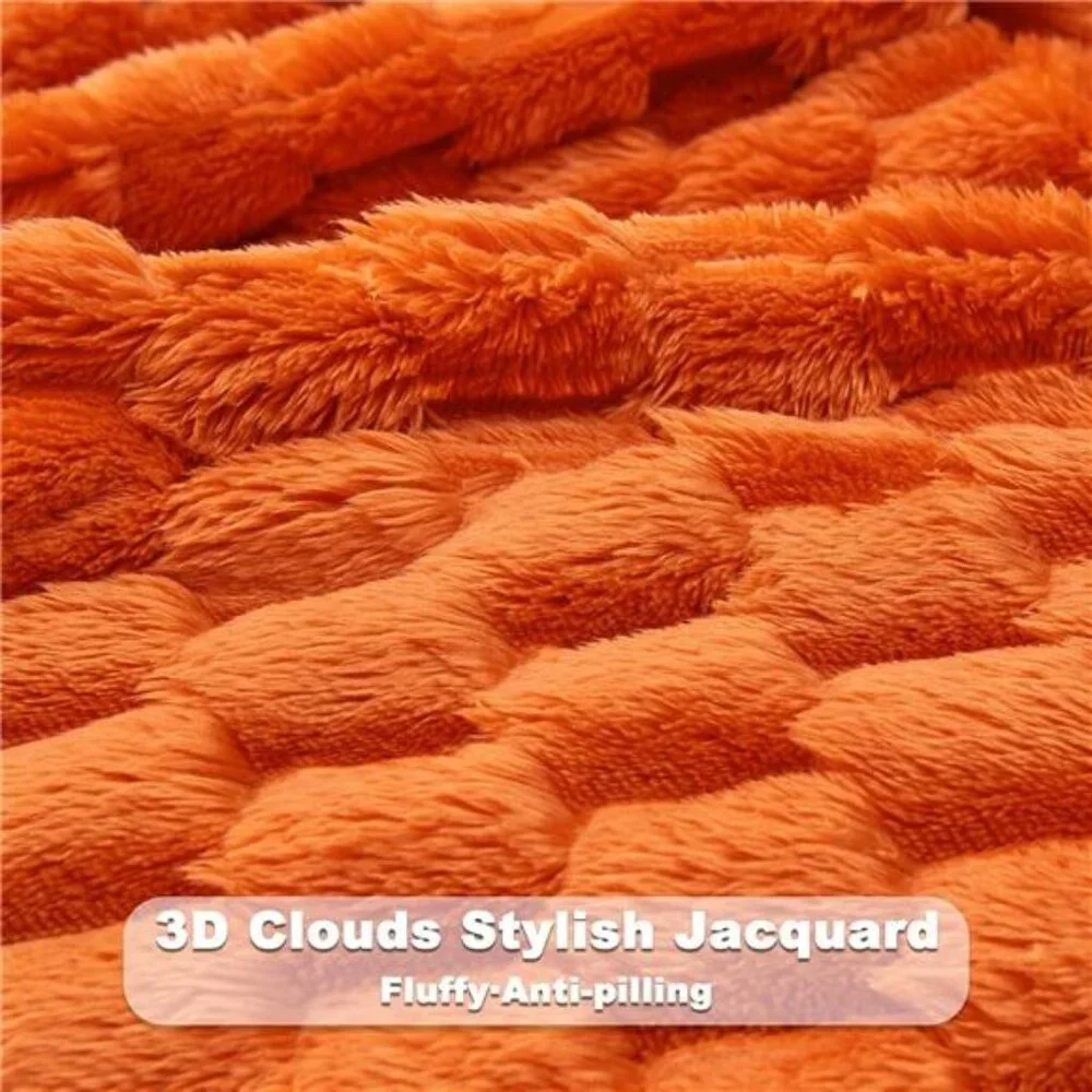 Super Soft Throw Blanket Orange Premium Silky Flannel Fleece 3D Clouds 50